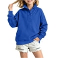 thumbnail image 1 of BLVB Girls Oversized Sweatshirt Kids Fashion Button Stand Collar Pullover Long Sleeve Tops Fall Clothing for 5-15 Years(Blue,7-8 Years), 1 of 9