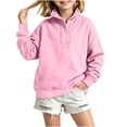 thumbnail image 1 of BLVB Girls Oversized Sweatshirt Kids Fashion Button Stand Collar Pullover Long Sleeve Tops Fall Clothing for 5-15 Years(Pink,7-8 Years), 1 of 9