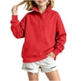 thumbnail image 1 of BLVB Girls Oversized Sweatshirt Kids Fashion Button Stand Collar Pullover Long Sleeve Tops Fall Clothing for 5-15 Years(Red,14-15 Years), 1 of 9