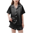thumbnail image 1 of BLVB Girls Pajamas Satin Pajama Set Silk Pjs Short Sleeve Button down Shirts Summer Ruffle Sleepwear for Big Kids 5-15Y, 1 of 6