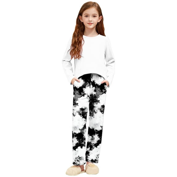 BLVB Girls Pajamas Set 2 Piece Outfits Long Sleeve Sleepwear Shirt Tie Dye Print Pant Lounge Clothes for Kids 3-15 Years