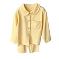 thumbnail image 1 of BLVB Girls Pajamas Set Long Sleeve Button-Down Sleepwear Nightwear Soft Pjs Set Loungewear Kids Clothes Sets(Yellow,1-2Years), 1 of 5