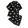 thumbnail image 1 of BLVB Girls Pajamas Silk Satin Pajama Set Short Sleeve Button down Sleepwear Soft Cute Pjs with Ruffle Shorts Kids 2 Piece Loungewear, 1 of 6