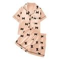 thumbnail image 1 of BLVB Girls Pajamas Silk Satin Pajama Set Short Sleeve Button down Sleepwear Soft Cute Pjs with Ruffle Shorts Kids 2 Piece Loungewear, 1 of 6