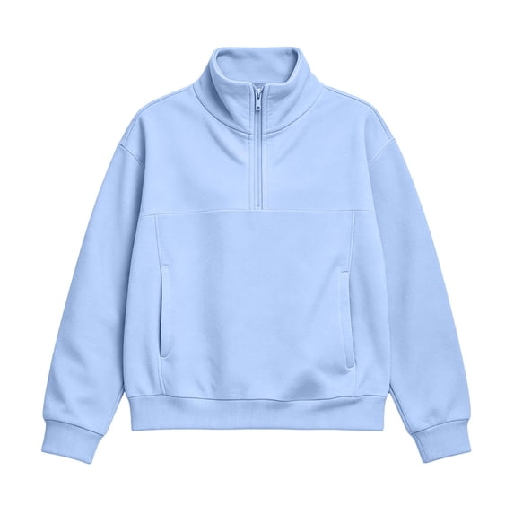 BLVB Girls Quarter Zip Sweatshirt Fashion Stand Collar Pullover Long Sleeve Casual Teen Kids Tops Fall Outfits(Blue,12-13 Years)