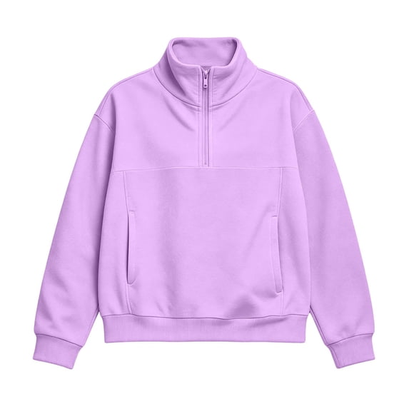 BLVB Girls Quarter Zip Sweatshirt Fashion Stand Collar Pullover Long Sleeve Casual Teen Kids Tops Fall Outfits(Purple,11-12 Years)