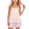 thumbnail image 1 of BLVB Girls Satin Pajamas Set Sleeveless Camisole Tank Top and Shorts 2 Piece Sleepwear Summer Pjs Outfits for Kids(Pink,13-14Years), 1 of 7