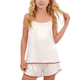 thumbnail image 1 of BLVB Girls Satin Pajamas Set Sleeveless Camisole Tank Top and Shorts 2 Piece Sleepwear Summer Pjs Outfits for Kids(White,13-14Years), 1 of 7
