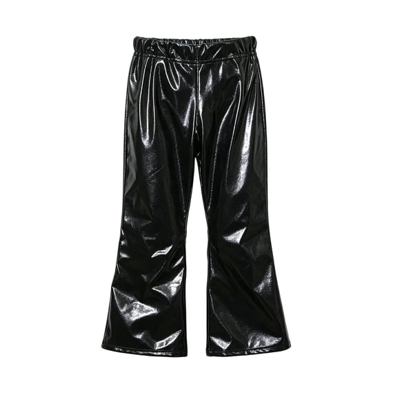 BLVB Girls Shiny Flare Pants Loose Fit Dance Bell Bottoms Elastic Waist Sparkly Wide Leg Trousers for Toddler Kids(Black,2-3Years)