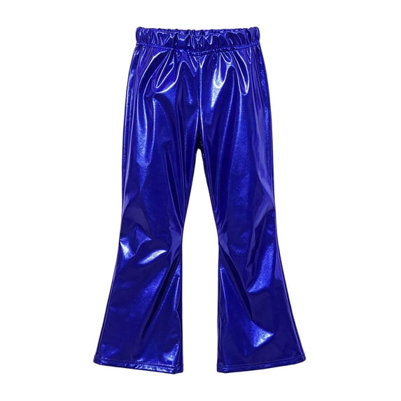 BLVB Girls Shiny Flare Pants Loose Fit Dance Bell Bottoms Elastic Waist Sparkly Wide Leg Trousers for Toddler Kids(Blue,14-15Years)