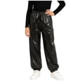 thumbnail image 1 of BLVB Girls Shiny Jogger Pants Kids Sparkly Streetwear Dance Outfits High Waist Pants 3-16 Years(Black,13-14 Years), 1 of 7