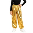 thumbnail image 1 of BLVB Girls Shiny Jogger Pants Kids Sparkly Streetwear Dance Outfits High Waist Pants 3-16 Years(Gold,11-12 Years), 1 of 7