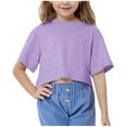 thumbnail image 1 of BLVB Girls Shirt Crop Tops Short Sleeve Summer Basic Tees Drop Shoulder Crewneck Loose T Shirt for Kids Size 5-15 Years, 1 of 7