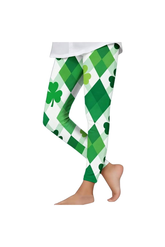 Girls St. Patrick's Day Shamrock Leggings Printed Green Clover Leaves Pants High Waist Stretchy Soft Tights for Spring Summer