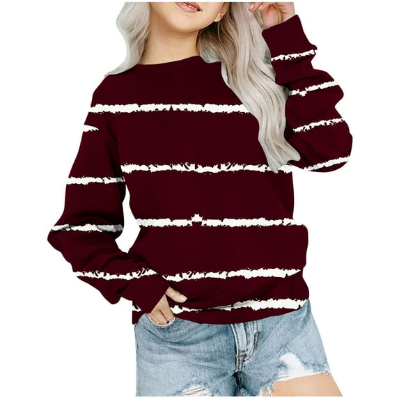 BLVB Girls Striped Color Block Sweatshirts Kids Crewneck Long Sleeve Pullover Tops Fashion Clothes