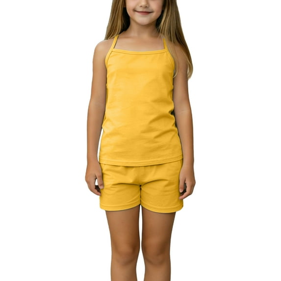BLVB Girls Summer Clothes 2 Piece Cute Outfits Solid Color Cami Tank Top and Shorts Sets for Kid Casual Lounge Beach
