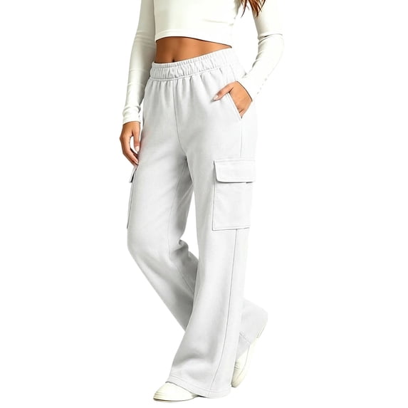 BLVB Girls Sweatpants Kids Wide Leg Cargo Pants for Teen Girls Baggy Athletic Joggers Pants with Pockets(White,14-15Years)