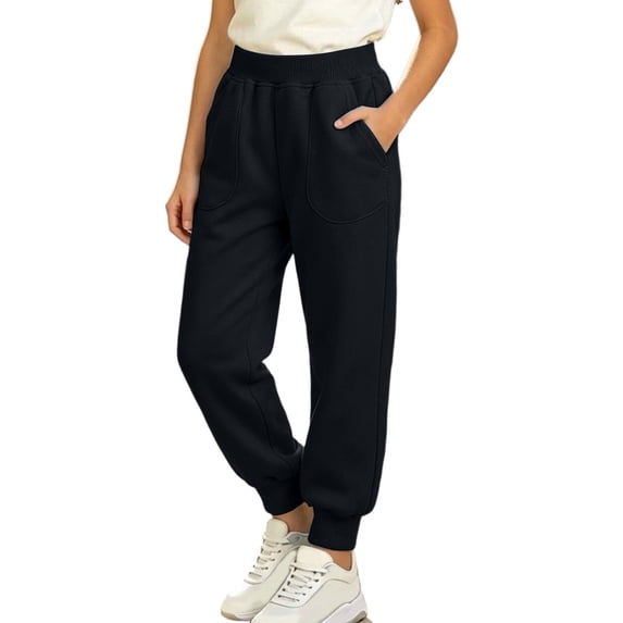 BLVB Girls Sweatpants Toddler Kids Cotton Joggers Elastic Waist Athletic Pants with Pockets for 1-11Y(Black,8-9 Years)