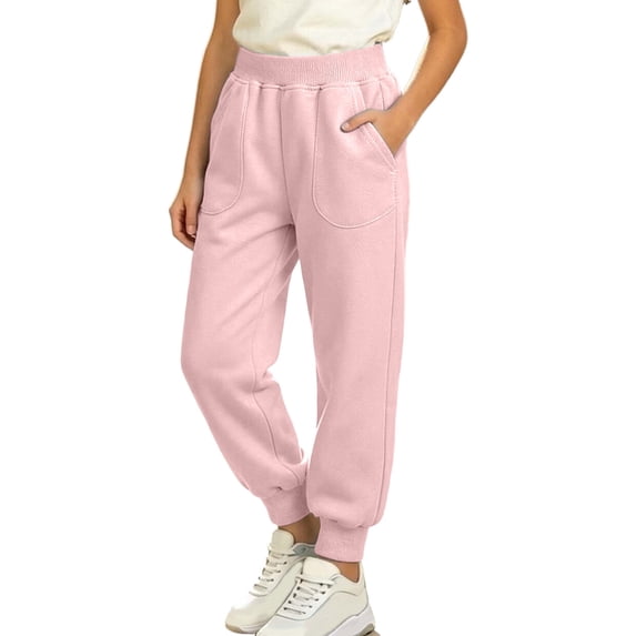 BLVB Girls Sweatpants Toddler Kids Cotton Joggers Elastic Waist Athletic Pants with Pockets for 1-11Y(Pink,1-2 Years)