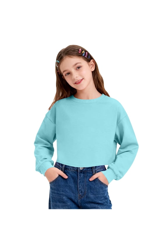 Girls Sweatshirt Crop Tops for Teens Kids Cropped Crewneck Pullover Long Sleeve Shirts for 3-14 Years