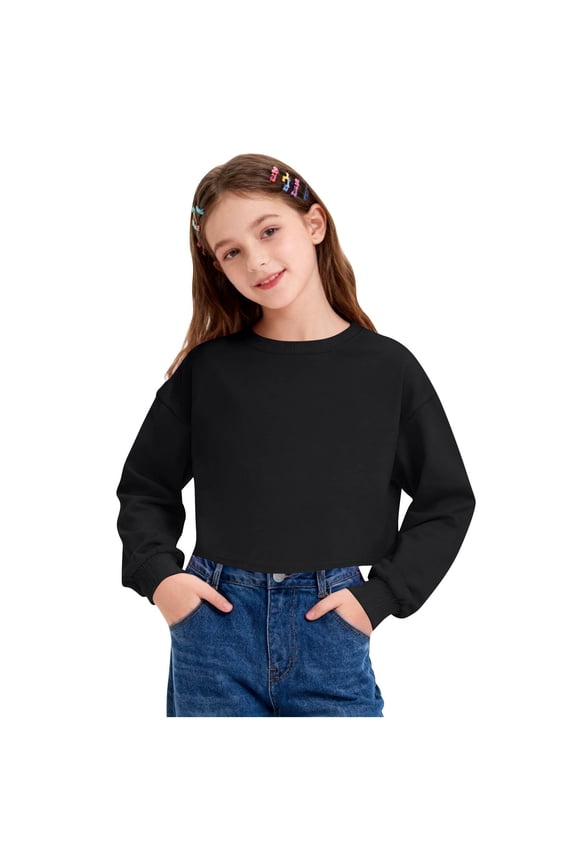 Girls Sweatshirt Crop Tops for Teens Kids Cropped Crewneck Pullover Long Sleeve Shirts for 3-14 Years