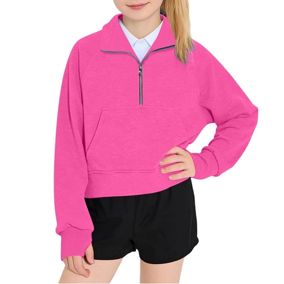 BLVB Girls Sweatshirts Half Zip Pullover Long Sleeve with Pocket and Thumb Hole Casual Fashion Fall Winter Clothes for Kids 5-14Y