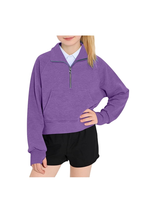 Girls Sweatshirts Half Zip Pullover Long Sleeve with Pocket and Thumb Hole Casual Fashion Fall Winter Clothes for Kids 5-14Y