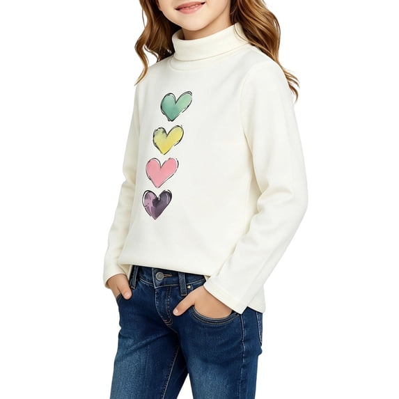 BLVB Girls Thermal Turtleneck Shirts Long Sleeve Fleece Undershirt Toddler Kids Winter Warm Base Layer Tops(White,1-2Years)