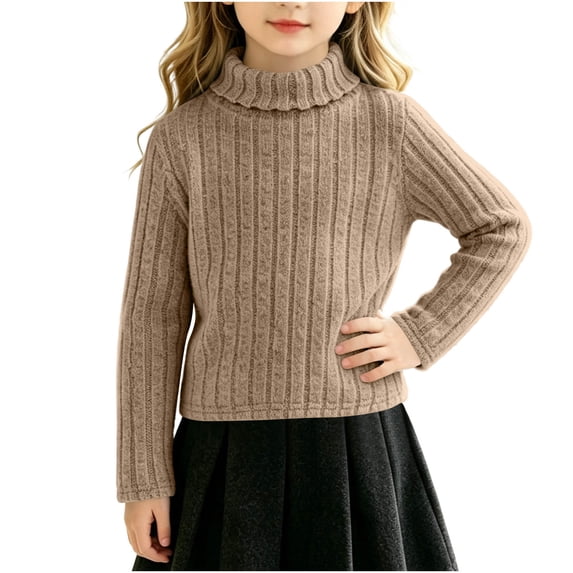 BLVB Girls Turtleneck Sweaters Long Sleeve Jumper Tops Teen Kids Casual Soft Pullover Fall Winter Outfits(Khaki,13-14 Years)