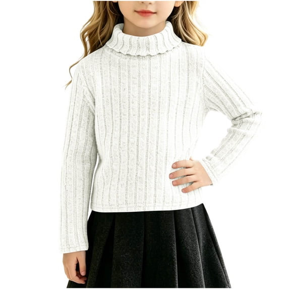 BLVB Girls Turtleneck Sweaters Long Sleeve Jumper Tops Teen Kids Casual Soft Pullover Fall Winter Outfits(White,15-16 Years)