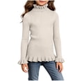 thumbnail image 1 of BLVB Girls Turtleneck Sweaters Pullover Toddler Baby Kids Ribbed Knit Ruffle Long Sleeve Jumper Tops Fall Winter Clothes(Beige,7-8Years), 1 of 8