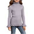 thumbnail image 1 of BLVB Girls Turtleneck Sweaters Pullover Toddler Baby Kids Ribbed Knit Ruffle Long Sleeve Jumper Tops Fall Winter Clothes(Gray,7-8Years), 1 of 8