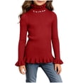 thumbnail image 1 of BLVB Girls Turtleneck Sweaters Pullover Toddler Baby Kids Ribbed Knit Ruffle Long Sleeve Jumper Tops Fall Winter Clothes(Red,2-3 Years), 1 of 8