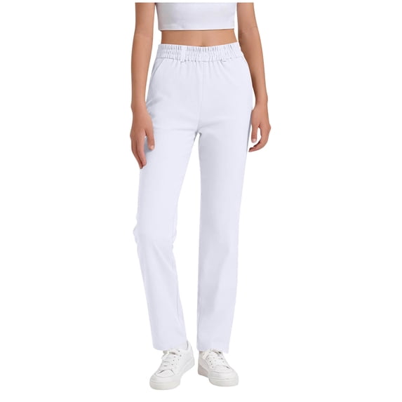 BLVB Girls Uniform Pants Slim Straight Fit School Uniform Pants for Teen Girls with Pockets 5-16Y(White,15-16 Years)