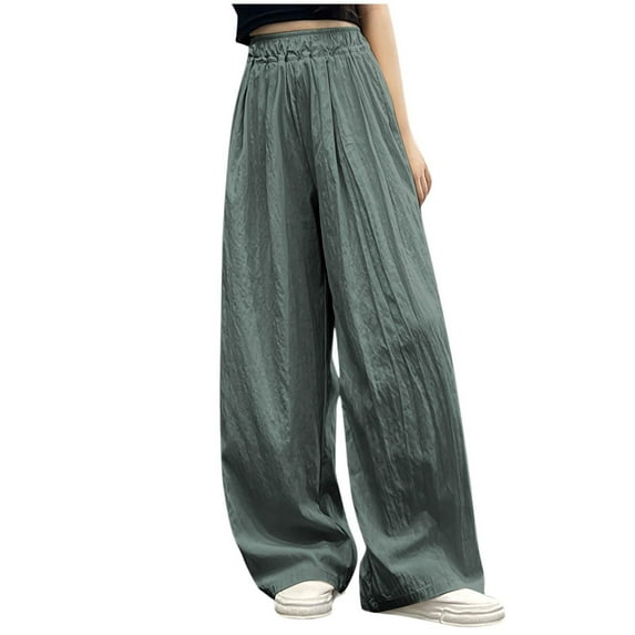 BLVB Girls Wide Leg Pants Lightweight Casual Elastic High Waist Summer Flowy Palazzo Pants Loose Trousers 5-16 Years