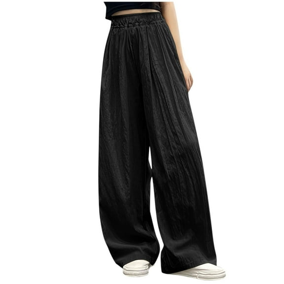 BLVB Girls Wide Leg Pants Lightweight Casual Elastic High Waist Summer Flowy Palazzo Pants Loose Trousers 5-16 Years