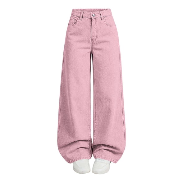 BLVB Girls Wide Leg Pants Twill High Waisted Loose Fit Casual Pants Trendy Clothes for Teen Girls(Pink,7-8 Years)