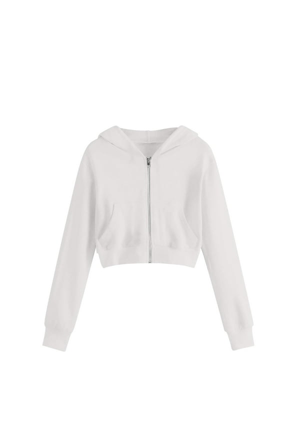 Girls Zip up Cropped Hoodies Teen Casual Long Sleeve Full-Zip Sweatshirts Jackets with Pockets 5-14 Years