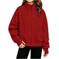 thumbnail image 1 of BLVB Girls Zip up Sweatshirt Full-Zip Fleece Jackets Kids Fall Fashion Outfits Clothes with Pockets Thumb Hole(Red,9-10 Years), 1 of 7