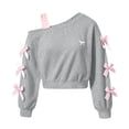 thumbnail image 1 of BLVB Girls off the Shoulder Sweatshirt Cute Long Sleeve Crop Pullover Tops Bowknot Fall Fashion Clothes for Teen Girls(Gray,12-13 Years), 1 of 5