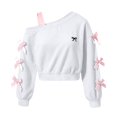 thumbnail image 1 of BLVB Girls off the Shoulder Sweatshirt Cute Long Sleeve Crop Pullover Tops Bowknot Fall Fashion Clothes for Teen Girls(White,14-15 Years), 1 of 6