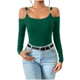 thumbnail image 1 of BLVB Going out Tops for Women Long Sleeve Cold Shoulder Slim T Shirts Trendy Square Neck Blouses Club Nightout Shirt, 1 of 3