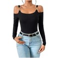thumbnail image 1 of BLVB Going out Tops for Women Long Sleeve Cold Shoulder Slim T Shirts Trendy Square Neck Blouses Club Nightout Shirt, 1 of 3