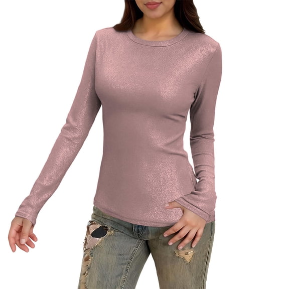 BLVB Going out Tops for Women Long Sleeve Crewneck Shirts Slim Fit Basic Tees Layer Shirts Trendy Tunic Blouses
