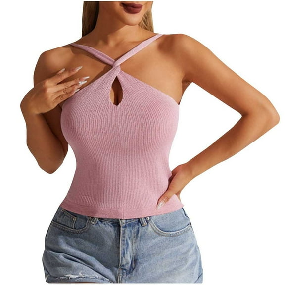 BLVB Going out Tops for Women Summer Sleeveless Criss Cross Cami Shirts Casual Lightweight Knit Tank Tops Party Club Outfits