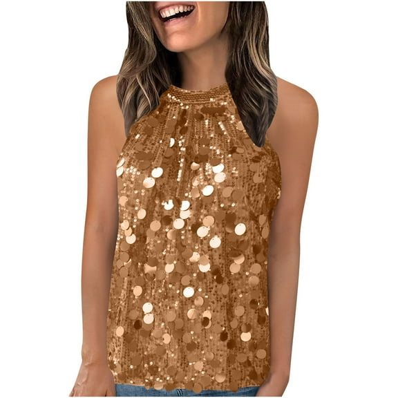 BLVB Halter Sequin Tank Tops for Women Sleeveless Sparkly Glitter Club Outfits Flowy Shiny Party Concert Shirt Fashion Clothes