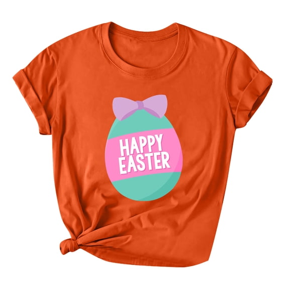 BLVB Happy Easter Shirts for Women Short Sleeve Crewneck Tops for Women 2024 Trendy Easter Tops T Shirts