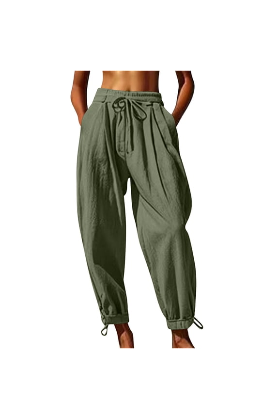 Harem Pants for Women Summer High Waist Elastic Taper Leg Lounge Pant Casual Loose Boho Beach Trousers with Pockets