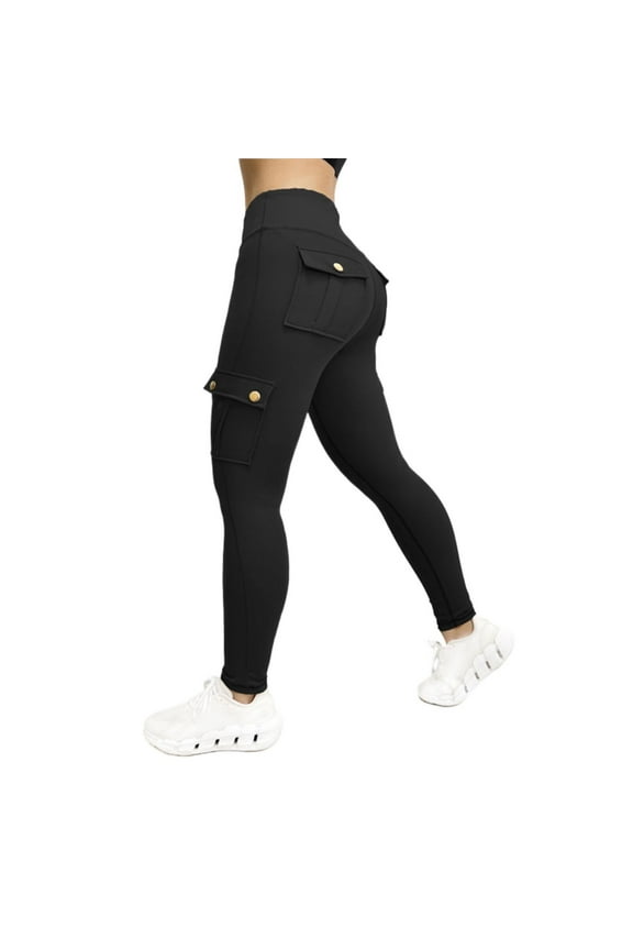 High Waist Yoga Leggings with 4 Pockets Workout Running 4 Way Stretch Athletic Cargo Pants Gym Clothes