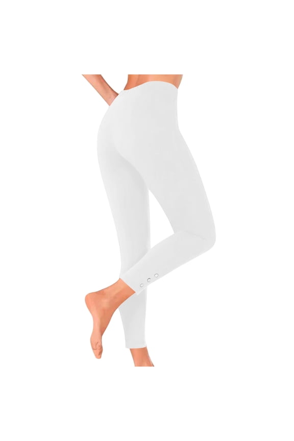 High Waisted Leggings for Women - Stretch Ankle Yoga Pants Non See-Through Workout Athletic Tights with Button